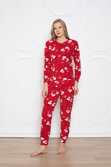 Pijama cocolino dama imprimeu Craciun manusi rosu