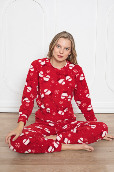 Pijama cocolino dama imprimeu Craciun manusi rosu