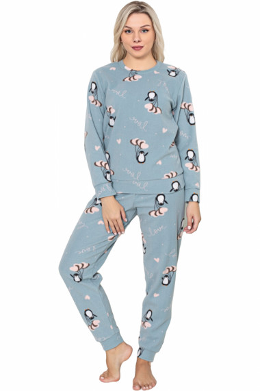 Pijama cocolino dama imprimeu Craciun pinguini albastru