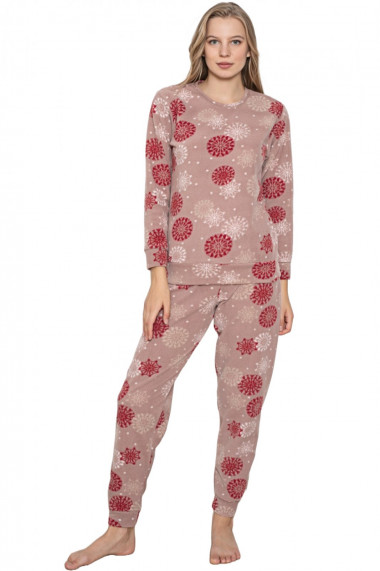 Pijama cocolino dama imprimeu Craciun fulgi de nea corai