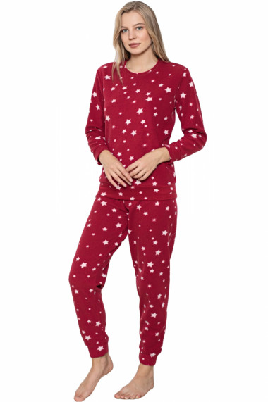 Pijama cocolino dama imprimeu Craciun stelute rosu