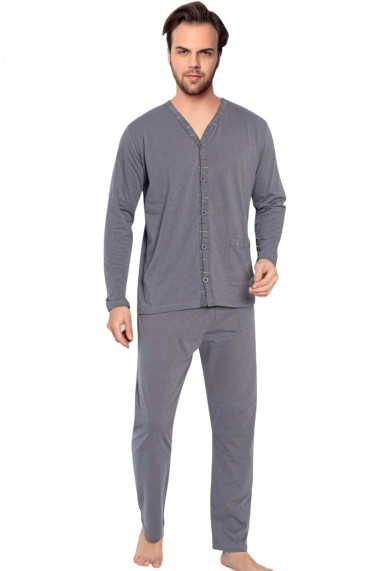 Pijama bumbac barbat cu maneci si pantaloni lungi inchidere nasturi gri