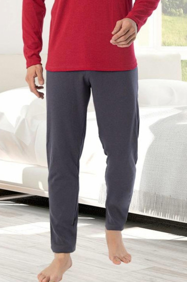 Pijama bumbac interlock barbat maneci pantaloni lungi imprimeu uni visiniu
