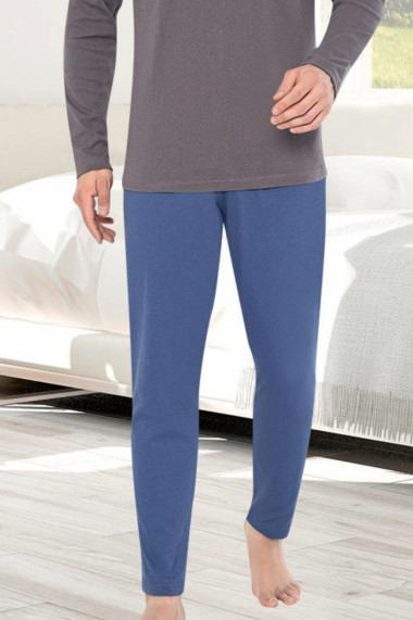 Pijama bumbac interlock barbat maneci pantaloni lungi imprimeu uni gri