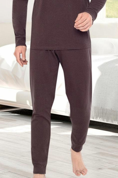 Pijama bumbac interlock barbat maneci pantaloni lungi imprimeu uni maro