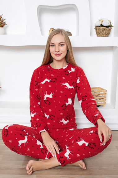 Pijama cocolino dama imprimeu Craciun reni rosu