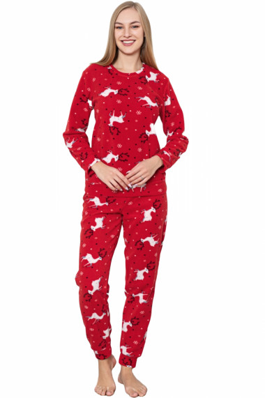 Pijama cocolino dama imprimeu Craciun reni rosu