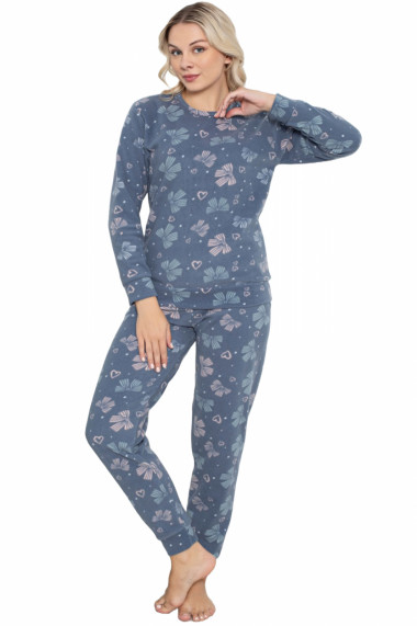 Pijama cocolino dama imprimeu Craciun fundite albastru