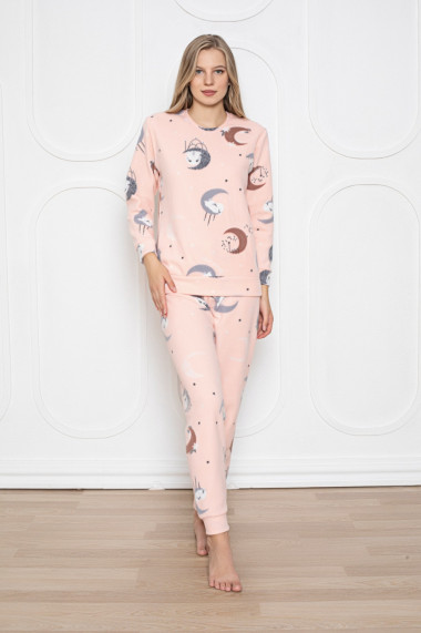 Pijama cocolino dama imprimeu Luna corai