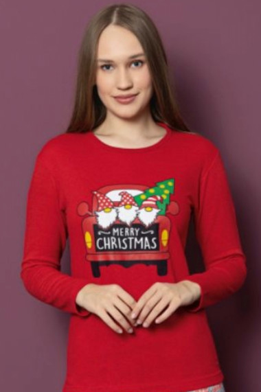 Pijama dama bumbac vatuit cu imprimeu de Craciun Merry Christmas rosu