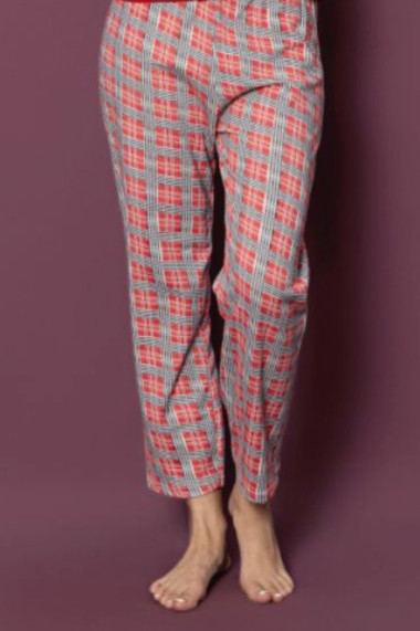 Pijama dama cu imprimeu Craciun Ho Ho Ho bumbac vatuit rosu