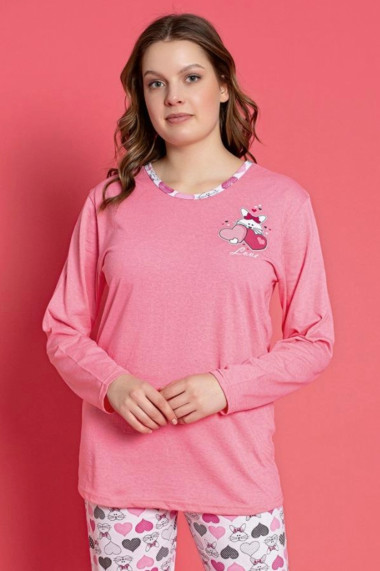 Pijama dama bumbac confortabila cu imprimeu love cats roz
