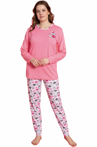Pijama dama bumbac confortabila cu imprimeu love cats roz