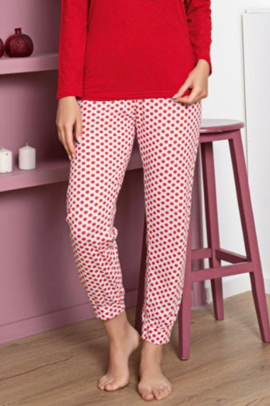 Pijama dama bumbac maneci si pantaloni lungi imprimeu ursuleti panda rosu