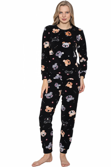 Pijama cocolino dama imprimeu Craciun ursuleti negru