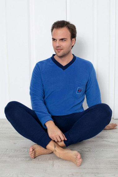 Pijama barbati cocolino material soft polar moale si calduros albastru