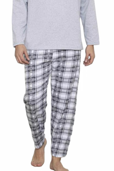 Pijama barbati bumbac vatuit maneci si pantaloni lungi gri