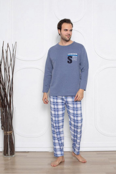 Pijama barbati bumbac vatuit maneci si pantaloni lungi S legend albastru