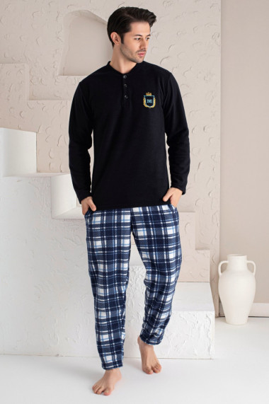 Pijama barbati cocolino material soft polar moale si calduros buzunare laterale bleumarin