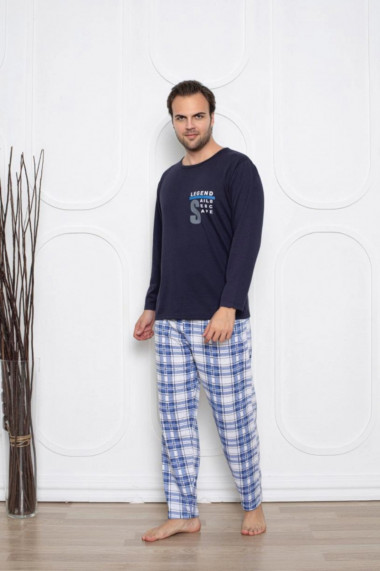 Pijama barbati bumbac vatuit maneci si pantaloni lungi S legend bleumarin