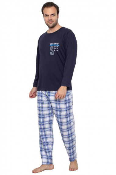 Pijama barbati bumbac vatuit maneci si pantaloni lungi S legend bleumarin