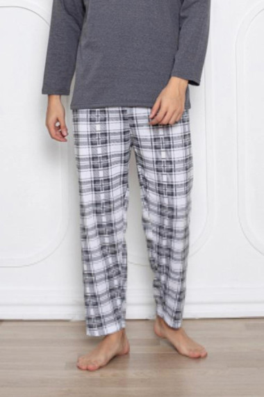 Pijama barbati bumbac vatuit maneci si pantaloni lungi style gri