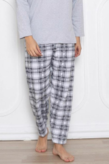 Pijama barbati bumbac vatuit maneci si pantaloni lungi style gri deschis