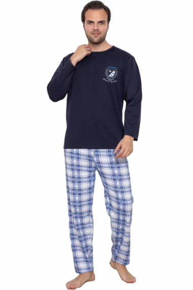 Pijama barbati bumbac vatuit maneci si pantaloni lungi bleumarin