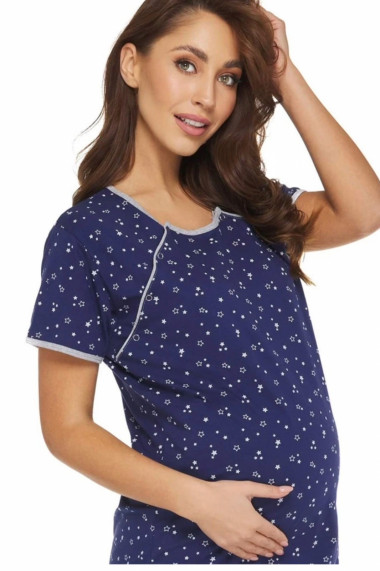 Camasa de noapte gravida deschidere pentru alaptat bumbac imprimeu little stars bleumarin