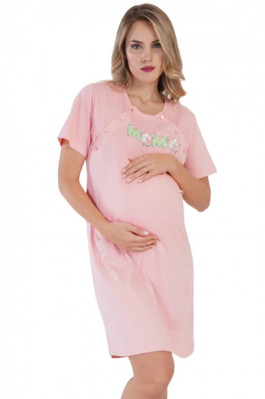 Camasa de noapte gravida deschidere pentru alaptat bumbac imprimeu Mama roz