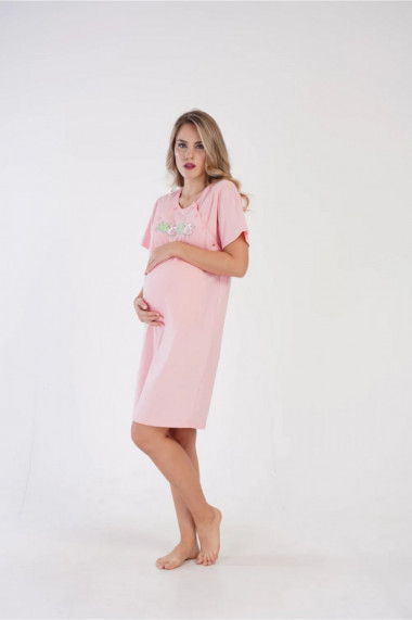 Camasa de noapte gravida deschidere pentru alaptat bumbac imprimeu Mama roz
