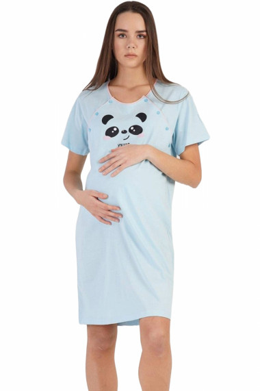Camasa de noapte gravida deschidere pentru alaptat bumbac imprimeu ursulet amazing albastru