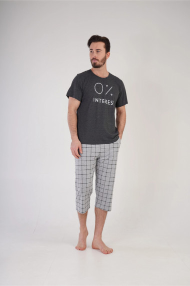 Pijama bumbac barbat marime mare cu maneci si pantaloni scurti gri