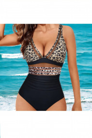 Costum baie intreg dama cu efect modelator animal print negru Ahara