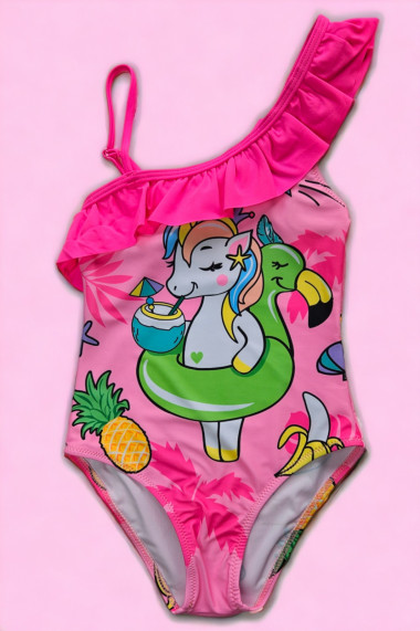 Costum de baie fete intreg imprimeu unicorn roz