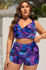 Costum de baie 2 piese marime mare cu slipi tip pantaloni scurti sutien bustiera multicolor Jolly