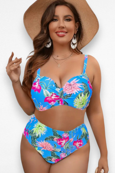 Costum de baie doua piese marime mare imprimeu floral multicolor exotic Ocean