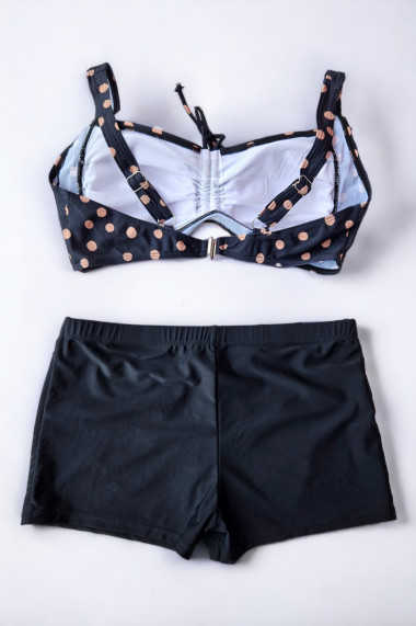 Costum de baie 2 piese marime mare slip tip pantaloni scurti sutien bustiera negru Dots