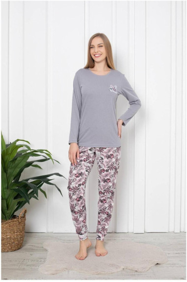 Pijama dama bumbac imprimeu modern gri 109