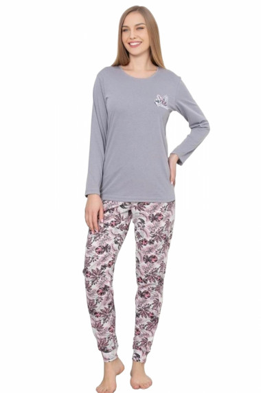 Pijama dama bumbac imprimeu modern gri 109