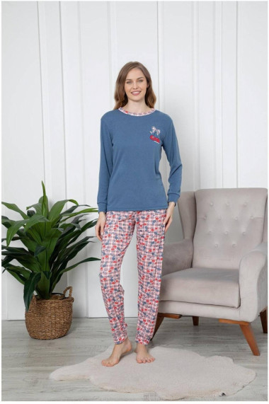 Pijama dama bumbac imprimeu cherry albastru 2056