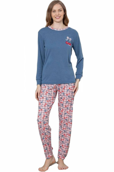 Pijama dama bumbac imprimeu cherry albastru 2056