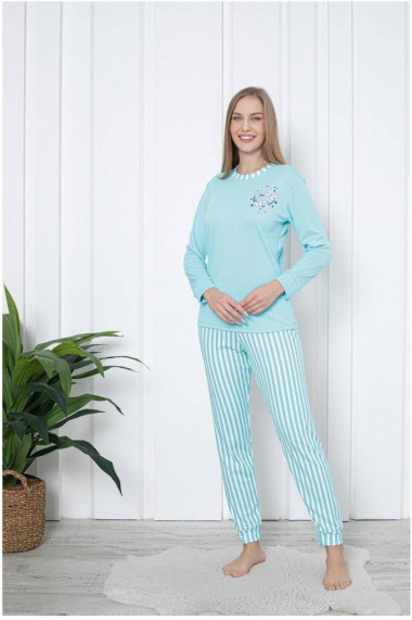 Pijama dama bumbac imprimeu butterfly albastru 2049