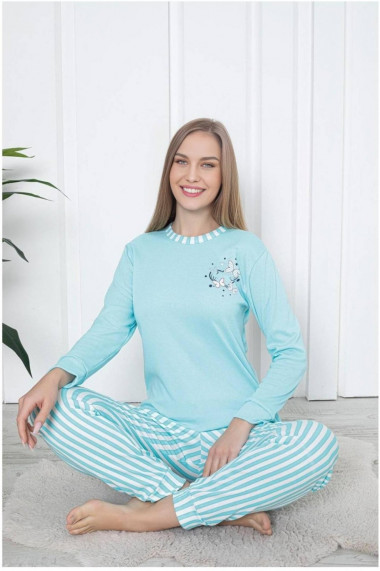 Pijama dama bumbac imprimeu butterfly albastru 2049