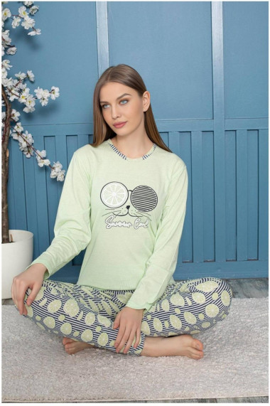 Pijama dama bumbac confortabila cu imprimeu cool cat vernil 807