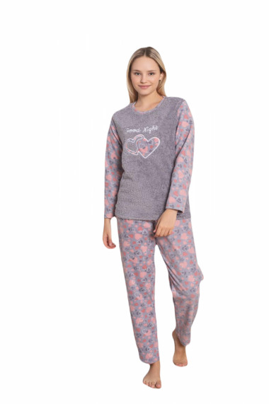 Pijama cocolino dama imprimeu inimioare good night gri 319