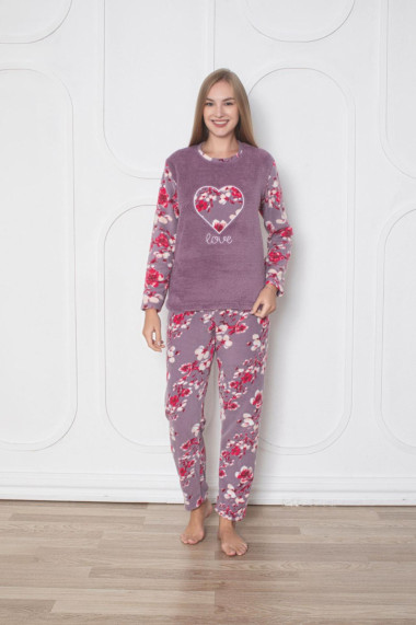 Pijama cocolino dama imprimeu inimioara love mov 312