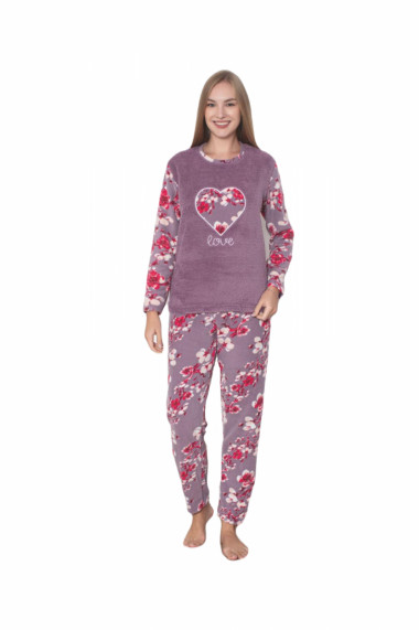 Pijama cocolino dama imprimeu inimioara love mov 312