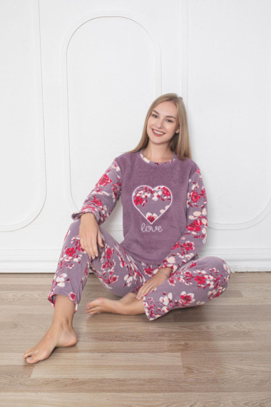 Pijama cocolino dama imprimeu inimioara love mov 312