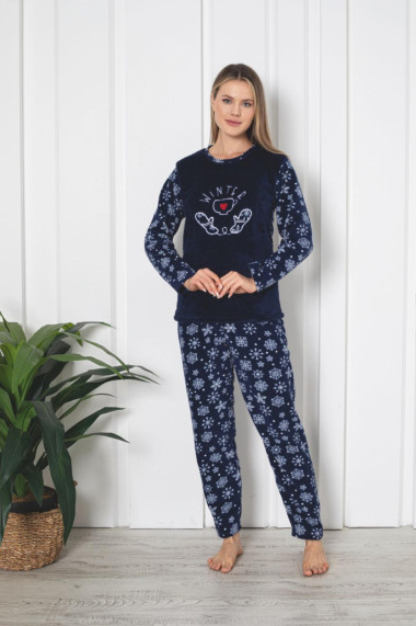 Pijama cocolino dama imprimeu Craciun stelute winter bluemarin 308